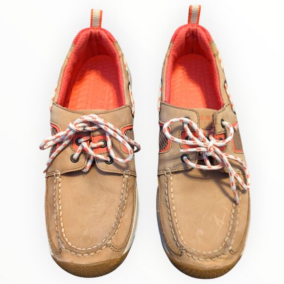 SPERRY Tan Seak Kite Sport Mocs Leather Mesh Boat Shoes Women's Size 9 - Picture 9 of 10